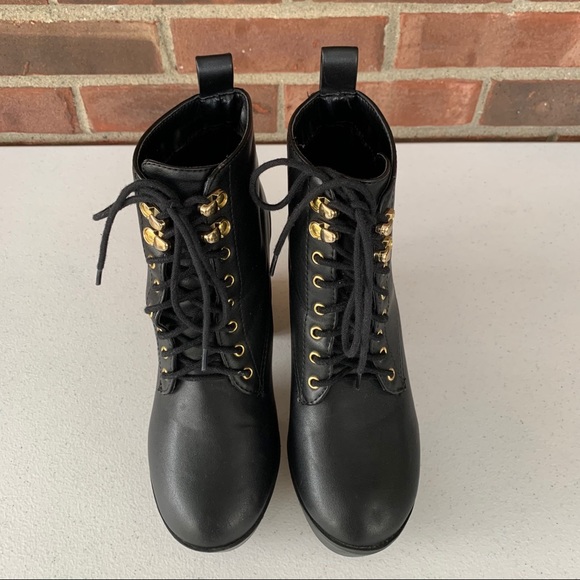 Soda black platform chunky heel lace ankle boots - Picture 3 of 8